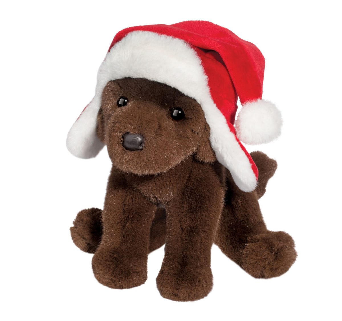 Douglas Chocolate Lab with Santa Bomber Hat