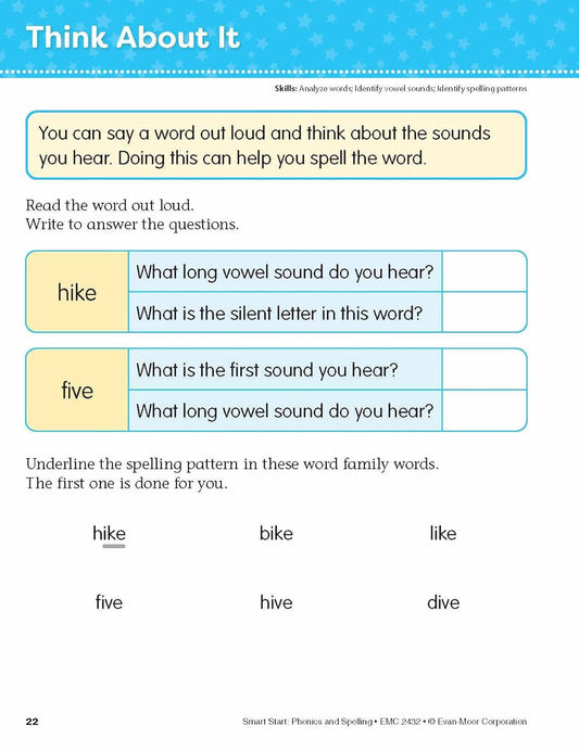 Smart Start: Phonics and Spelling Activity Book, Grade 1