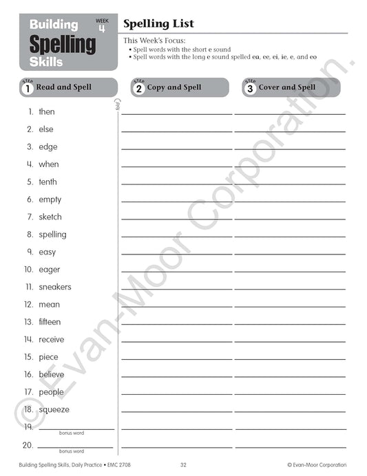 Evan-Moor Building Spelling Skills, Teacher's Edition, Grade 4