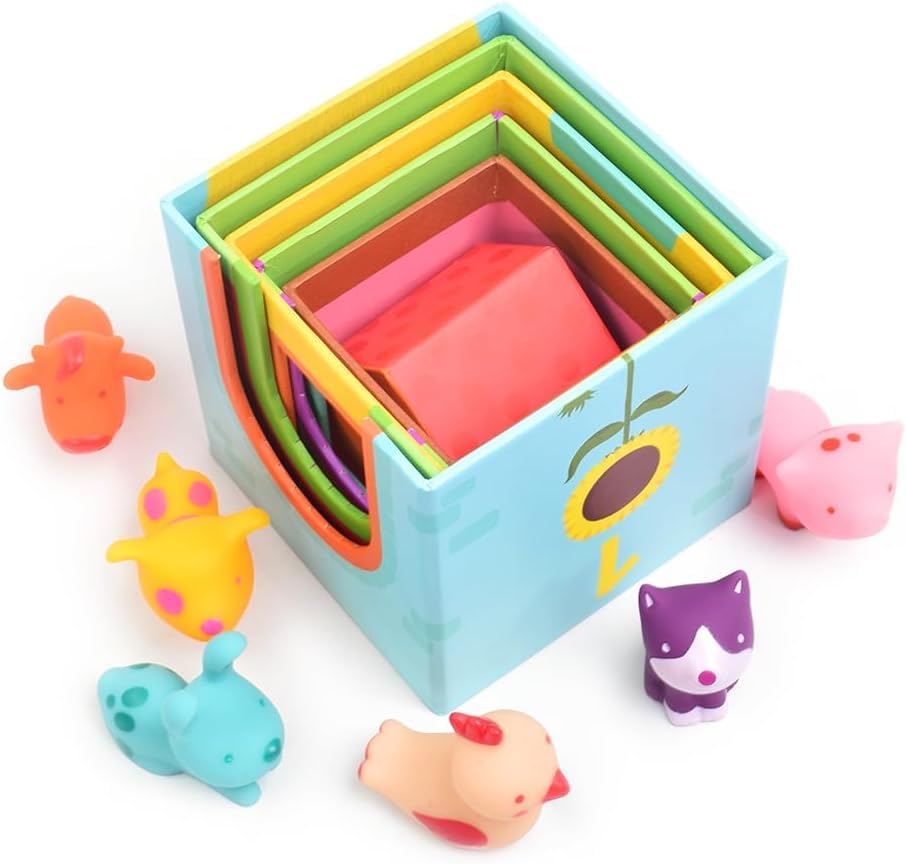 Topanifarm stacking toy set from djeco with animals condensed