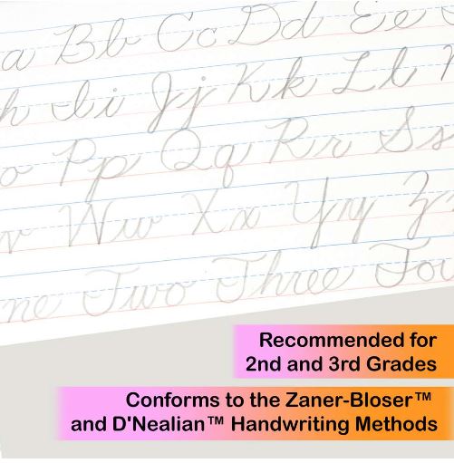 Cursive Writing Pad with text recomended for 2nd and 3rd grades. Conforms to the Zaner-bloser and d'nealian handwriting methods.