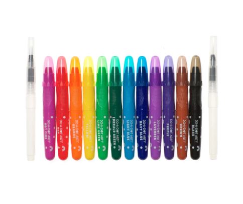 Rainbow Bright Watercolor Crayons – 12 Colors with 2 Refillable Water Brushes