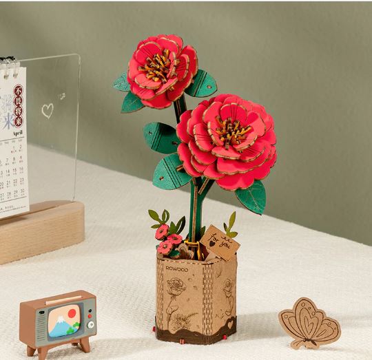 Robotime Red Camillia Flower Rowood DIY Wooden 3D Wooden Puzzle TW031