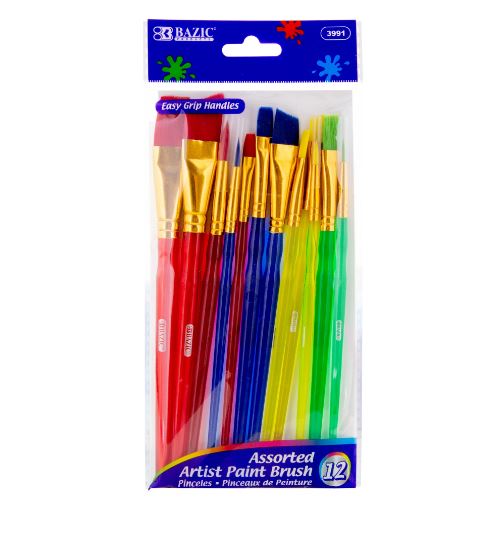 Assorted Nylon Paint Brush Set w/ Translucent Handles (12/Pack)