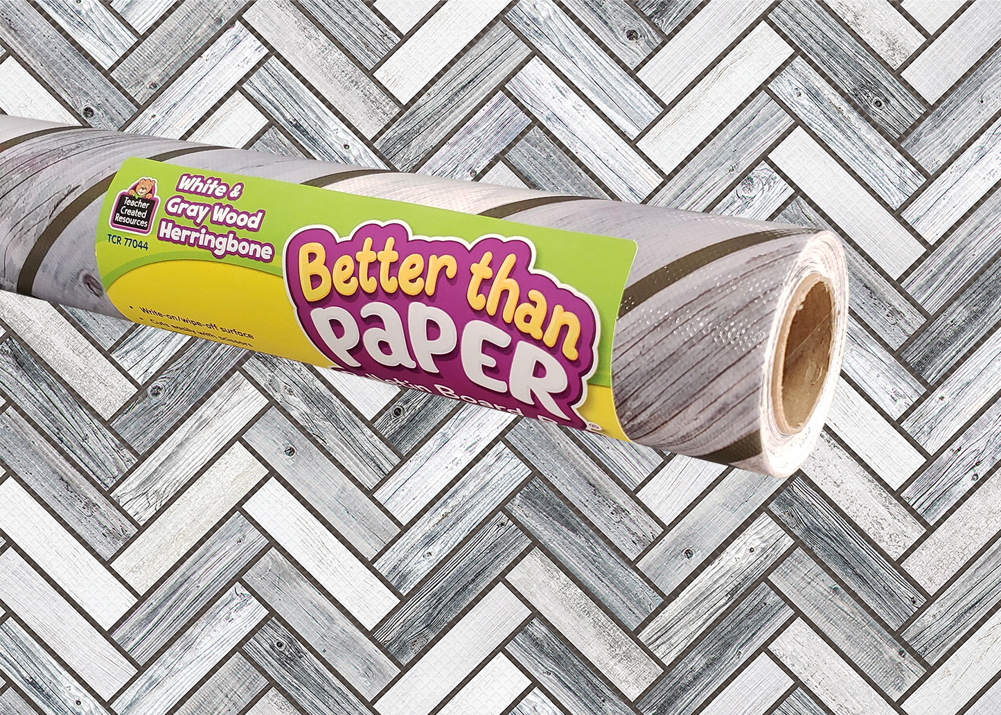 White & Gray Wood Herringbone Better Than Paper® Bulletin Board Roll