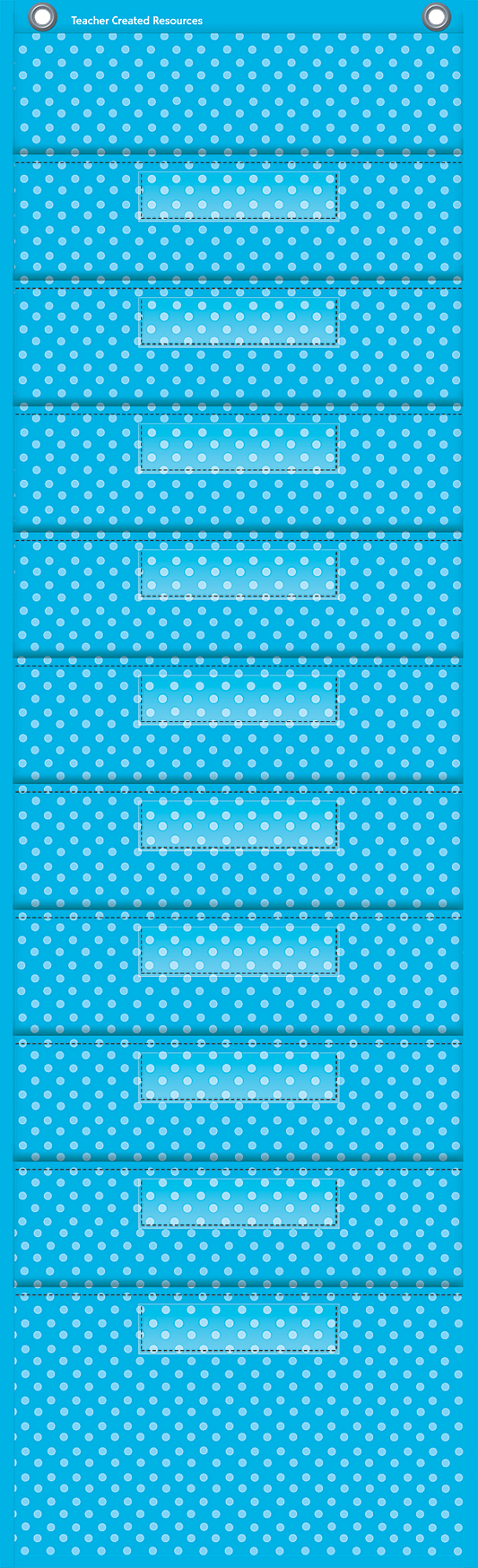 Aqua Polka Dots 10 Pocket File Storage Pocket Chart (14" x 58")