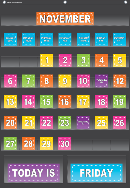 Black Calendar Pocket Chart (25" x 36")