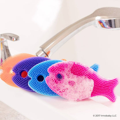 Silicone Bath Scrub / Fun Fish Shape Brush / Baby Bath Toy: Blue