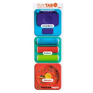 PlayTab - Modular, Sensory Activity Board Sensory Tile Set 3 (Sweeper, Latch Mirror, Picture Dial)