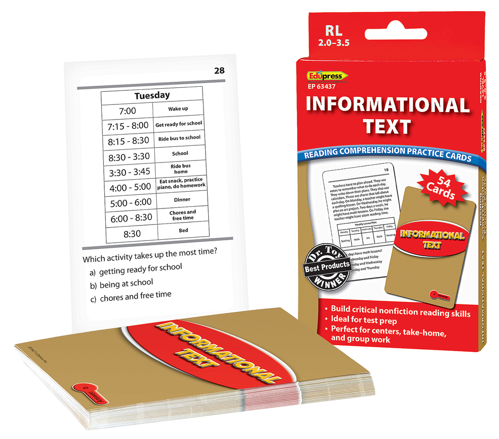 Reading Comprehension Practice Cards: Informational Text (Red Level ...