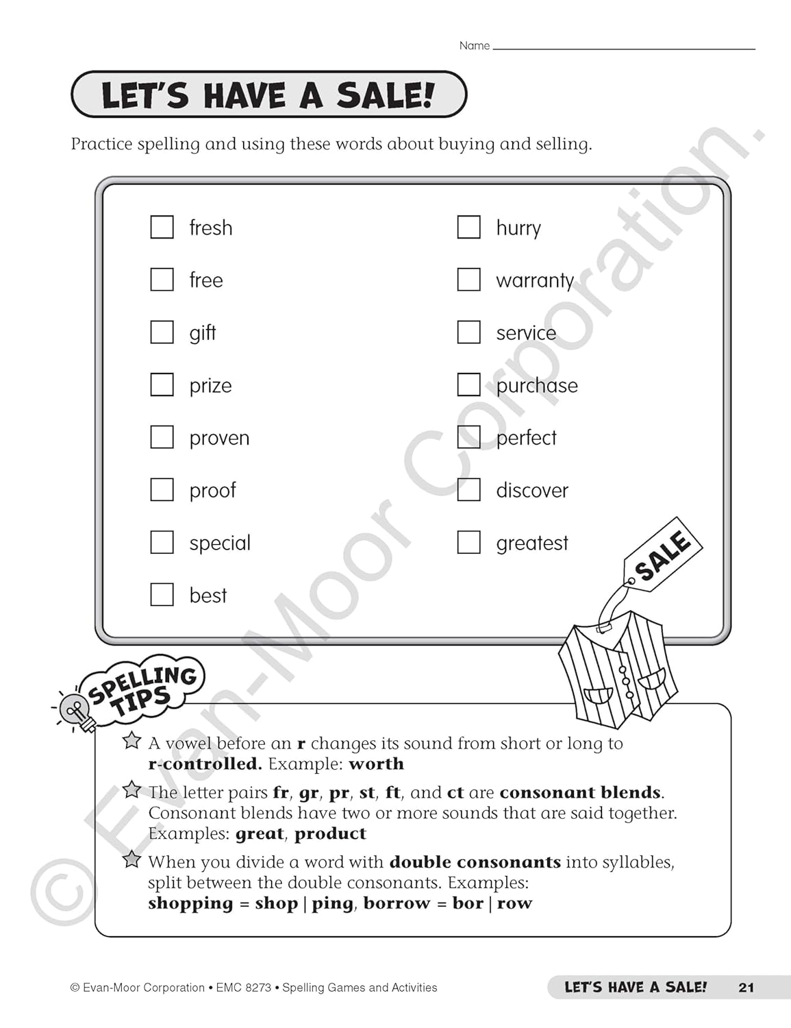 Evan-Moor Spelling Games and Activities, Grade 3