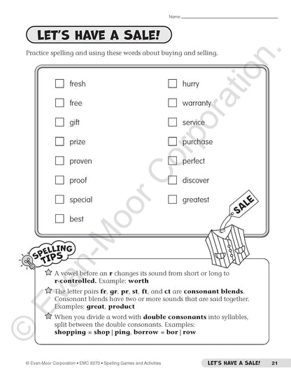 Evan-Moor Spelling Games and Activities, Grade 3