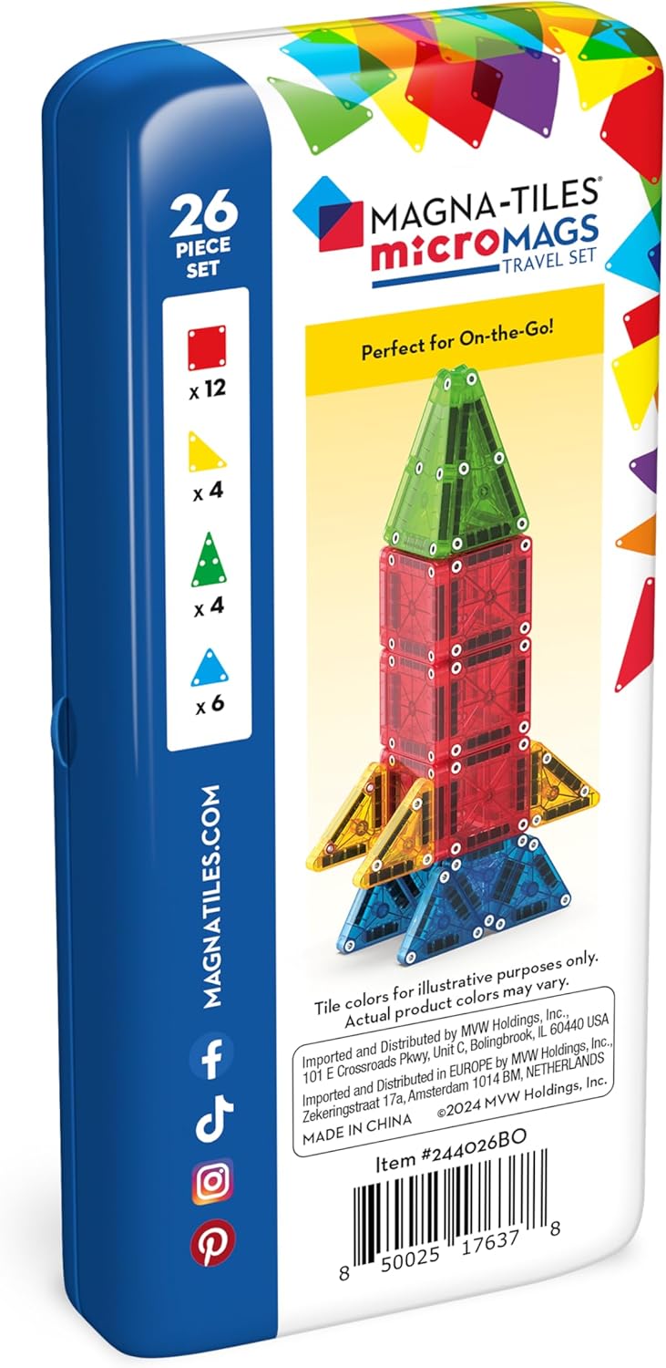 Magna-Tiles microMAGS 26-piece Travel Set: Bold Colors