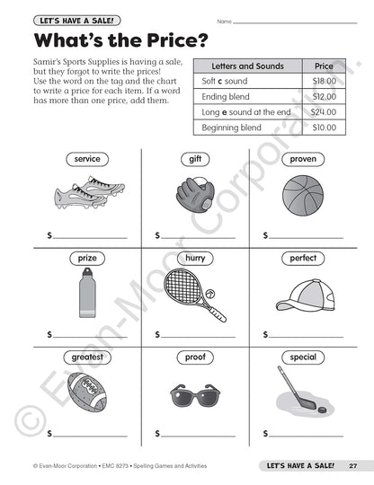 Evan-Moor Spelling Games and Activities, Grade 3