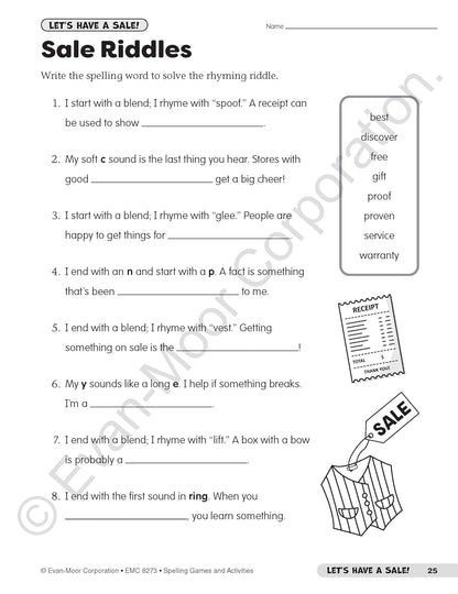 Evan-Moor Spelling Games and Activities, Grade 3