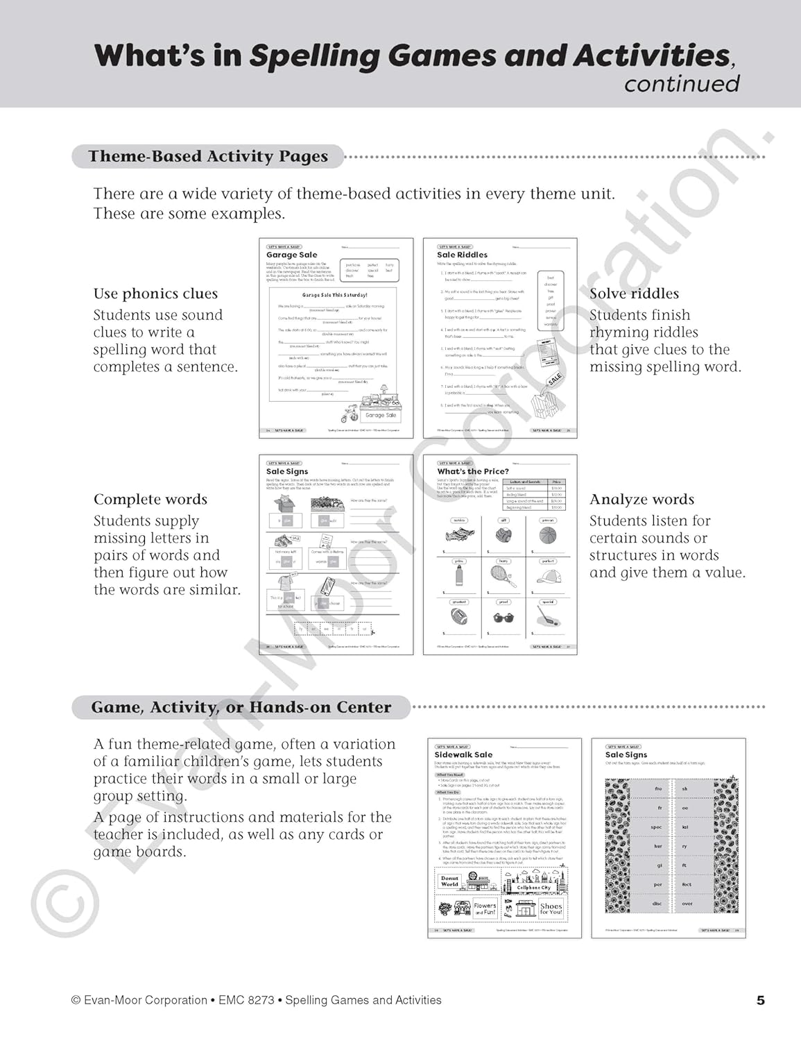 Evan-Moor Spelling Games and Activities, Grade 3