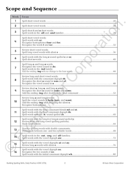 Evan-Moor Building Spelling Skills, Teacher's Edition, Grade 2