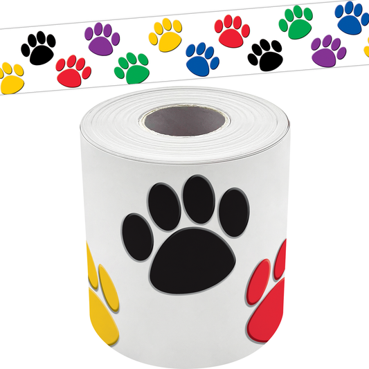 Colorful Paw Prints Straight Rolled Border Trim