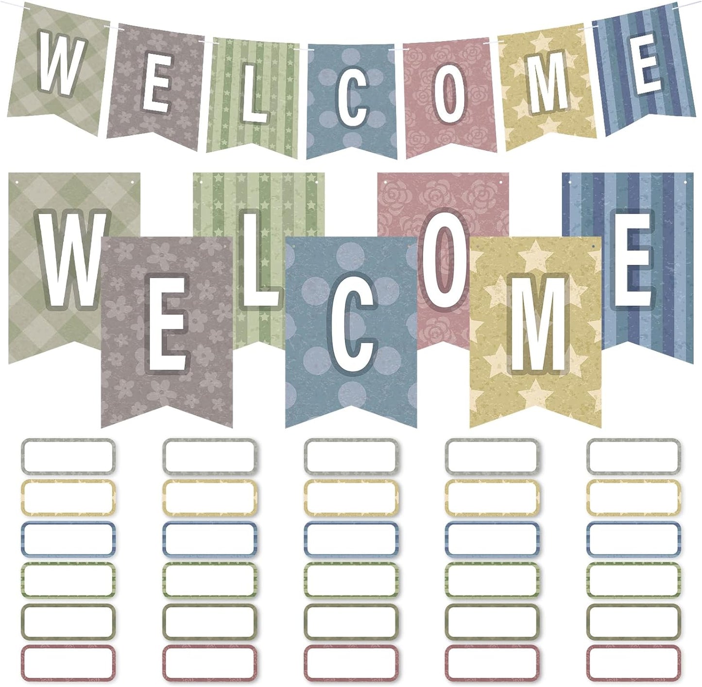 Classroom Cottage Pennants Welcome Bulletin Board