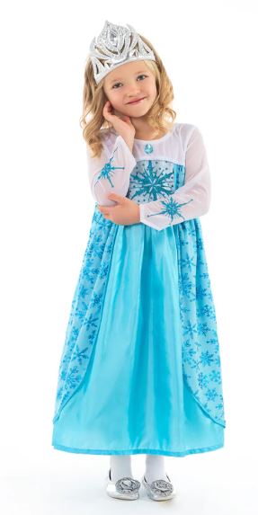 Little Adventures - Ice Princess Dress. Costume for girl, blue with snowflakes.