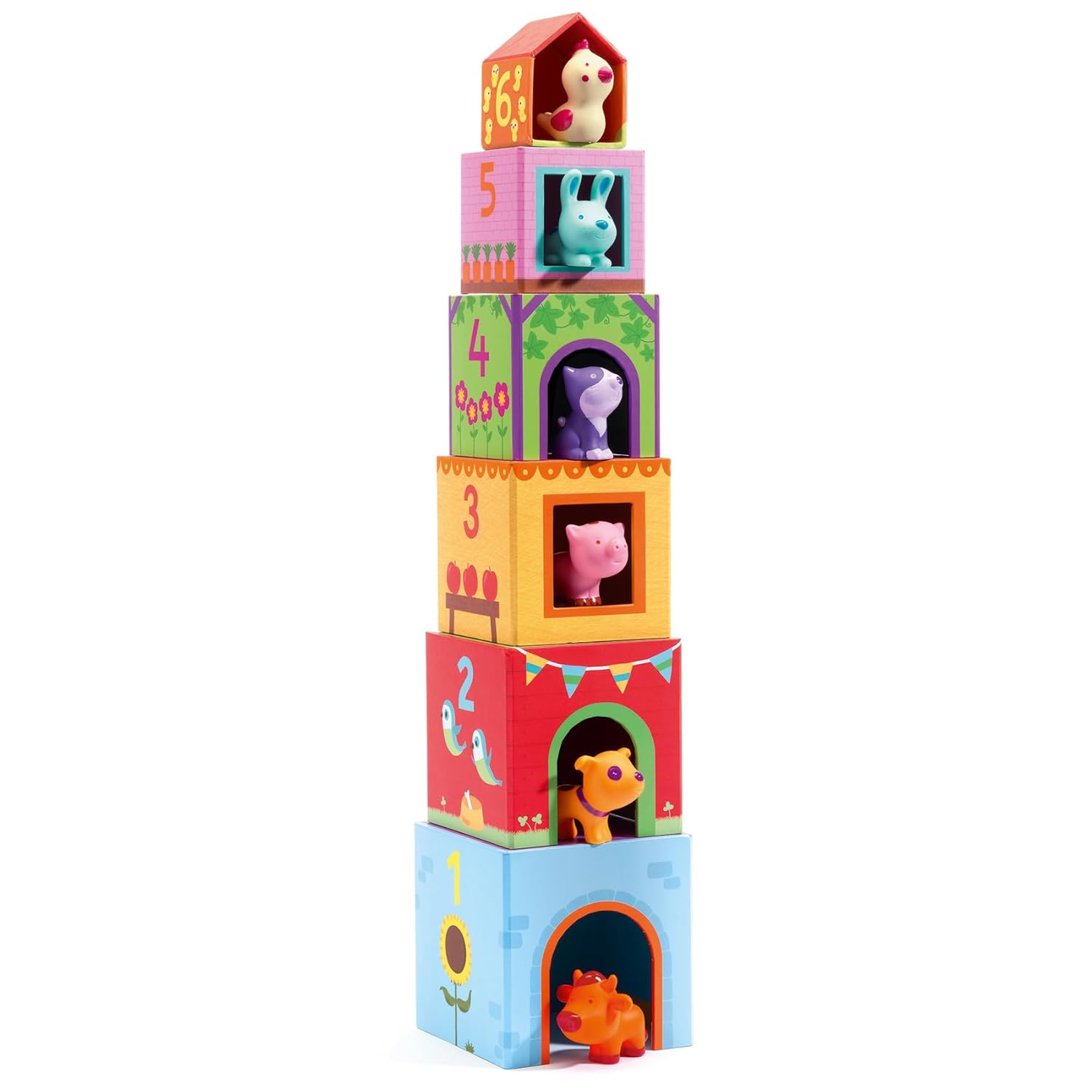 Topanifarm stacking toy set from djeco stacked