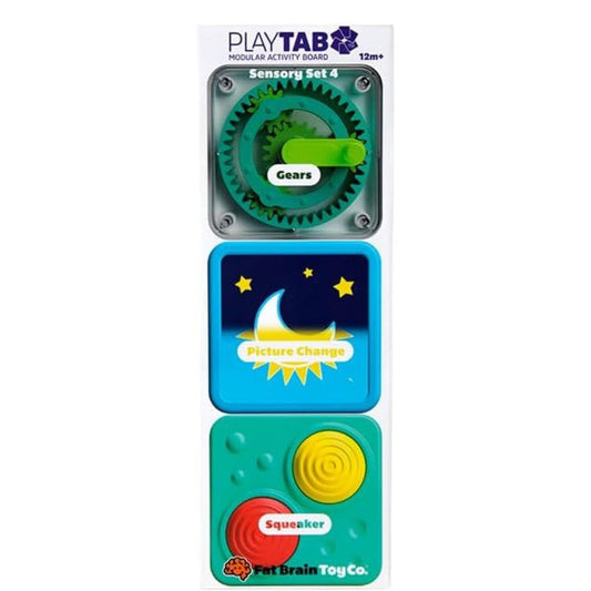 PlayTab - Modular, Sensory Activity Board Sensory Tile Set 4 (Gears, Picture Change, Squeaker)