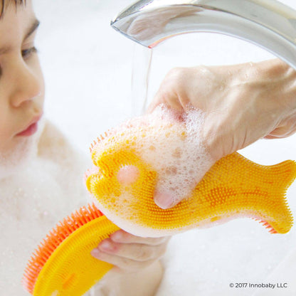 Silicone Bath Scrub / Fun Fish Shape Brush / Baby Bath Toy: Blue