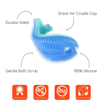 Silicone Bath Scrub / Fun Fish Shape Brush / Baby Bath Toy: Blue