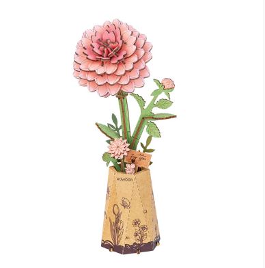 Robotime Pink Dahlia Flower Wood Puzzle Kit