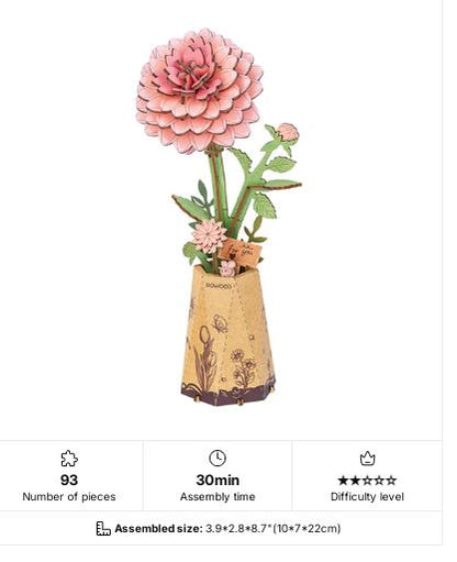 Robotime Pink Dahlia Flower Wood Puzzle Kit