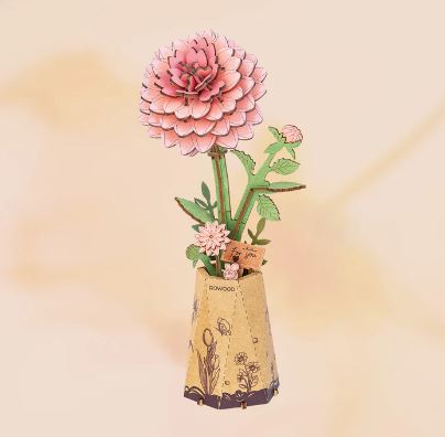Robotime Pink Dahlia Flower Wood Puzzle Kit