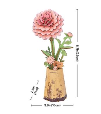 Robotime Pink Dahlia Flower Wood Puzzle Kit