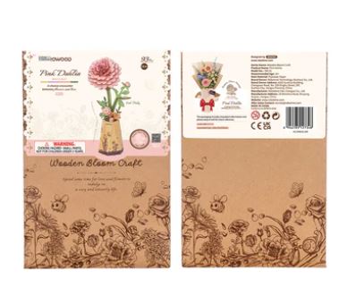 Robotime Pink Dahlia Flower Wood Puzzle Kit