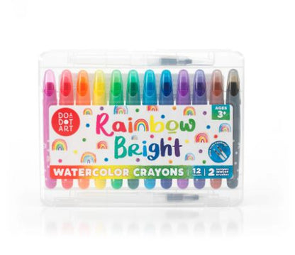 Rainbow Bright Watercolor Crayons – 12 Colors with 2 Refillable Water Brushes