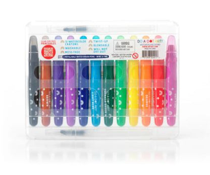 Rainbow Bright Watercolor Crayons – 12 Colors with 2 Refillable Water Brushes