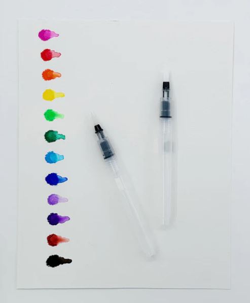 Rainbow Bright Watercolor Crayons – 12 Colors with 2 Refillable Water Brushes