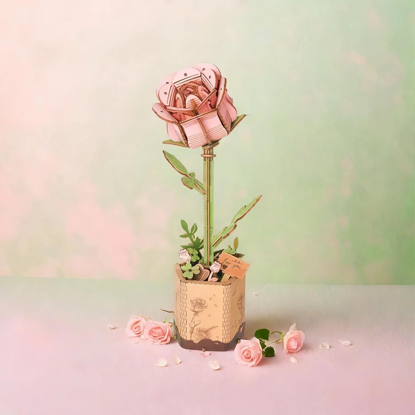 Robotime Pink rose Wood 3D Craft Kit
