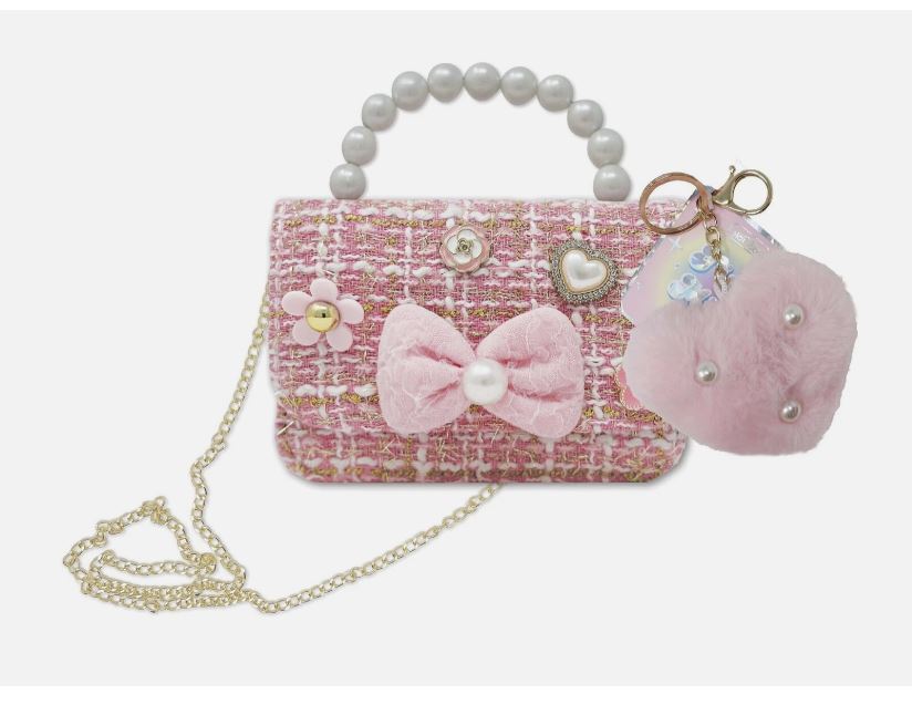 Tweed Tiny Mini Crossbody Purse with a Pearl Handle