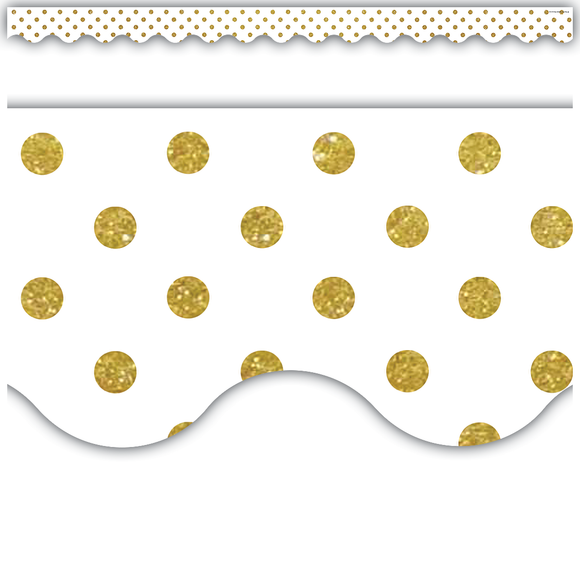Gold Dots on White Scalloped Border Trim